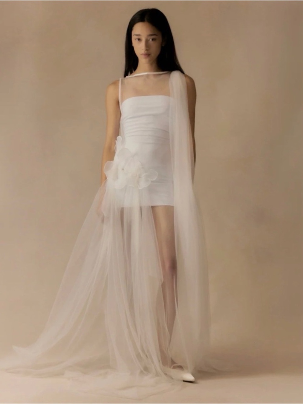 23RD & MADISON Kaia Sheer Overlay White Mini Dress with Floral Detail